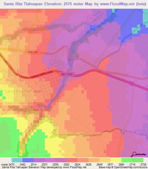 Santa Rita Tlahuapan,Mexico Elevation Map