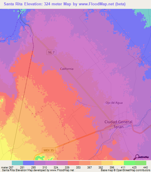 Santa Rita,Mexico Elevation Map