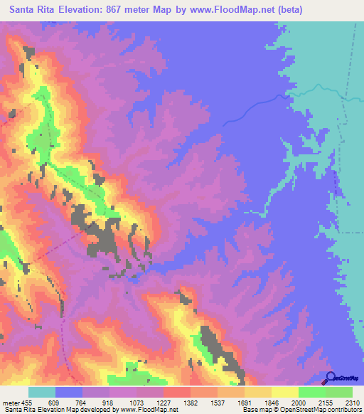 Santa Rita,Mexico Elevation Map