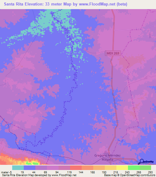 Santa Rita,Mexico Elevation Map