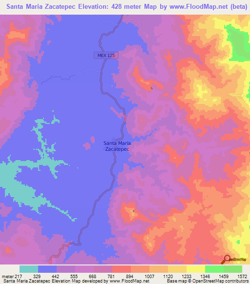 Santa Maria Zacatepec,Mexico Elevation Map