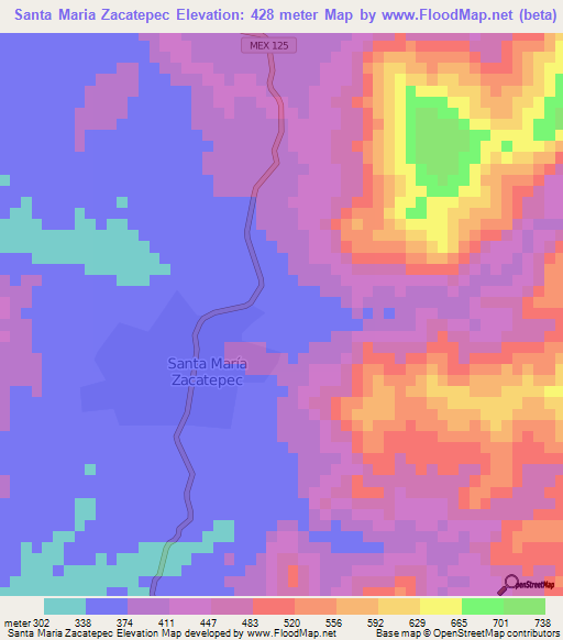 Santa Maria Zacatepec,Mexico Elevation Map