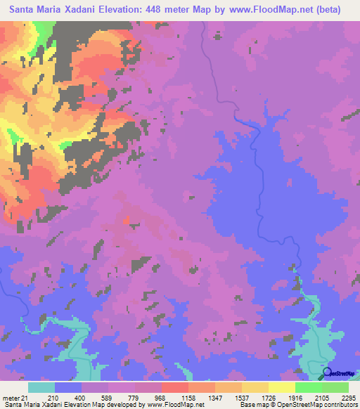 Santa Maria Xadani,Mexico Elevation Map