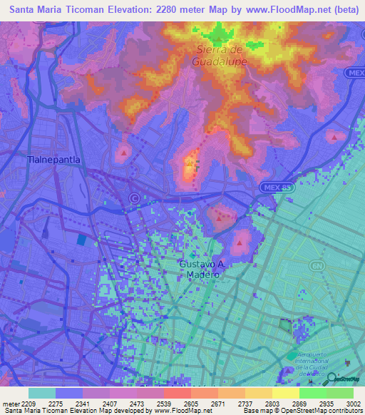 Santa Maria Ticoman,Mexico Elevation Map