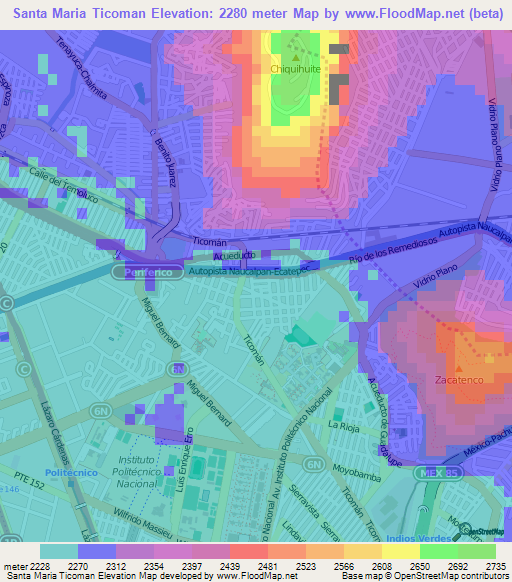 Santa Maria Ticoman,Mexico Elevation Map