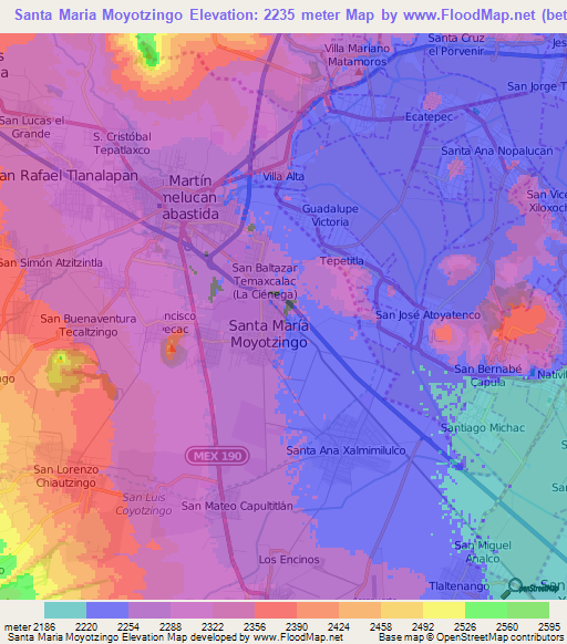 Santa Maria Moyotzingo,Mexico Elevation Map