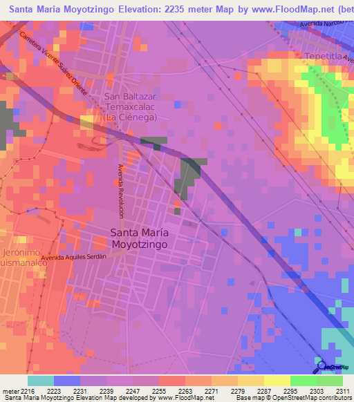 Santa Maria Moyotzingo,Mexico Elevation Map