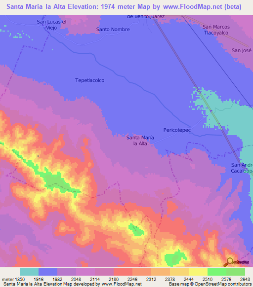 Santa Maria la Alta,Mexico Elevation Map