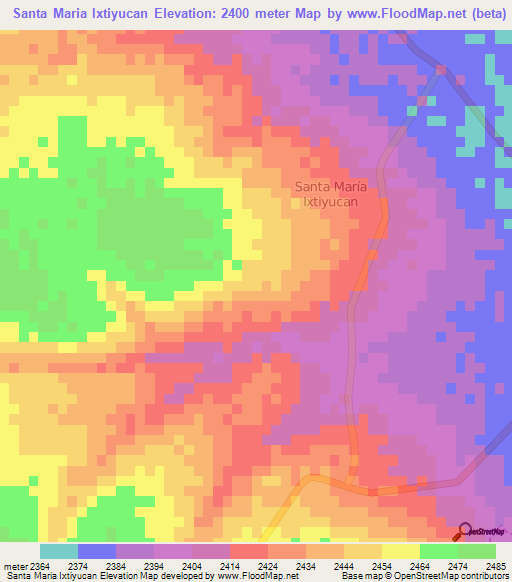 Santa Maria Ixtiyucan,Mexico Elevation Map