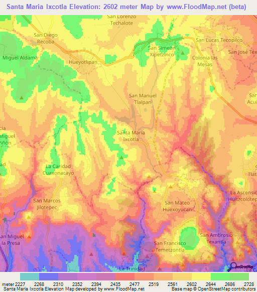 Santa Maria Ixcotla,Mexico Elevation Map