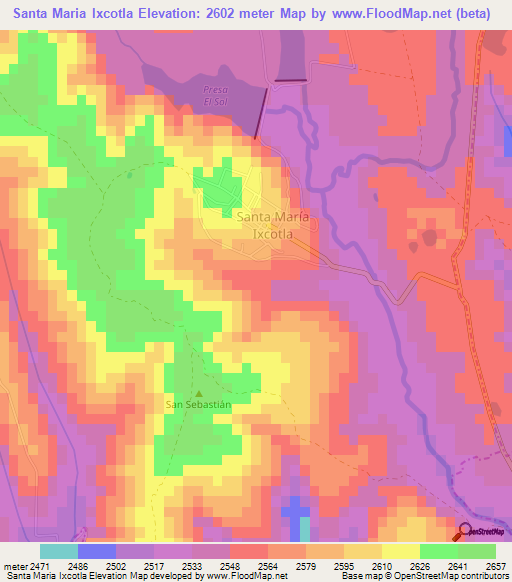 Santa Maria Ixcotla,Mexico Elevation Map