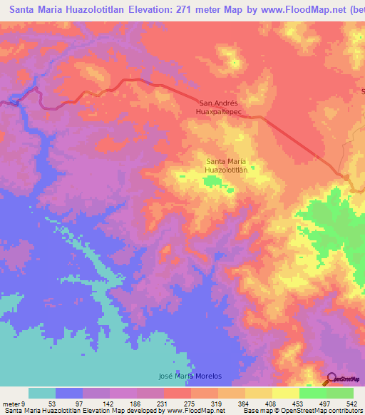 Santa Maria Huazolotitlan,Mexico Elevation Map