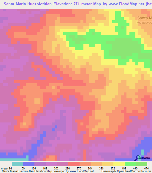 Santa Maria Huazolotitlan,Mexico Elevation Map