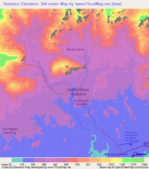 Huatulco,Mexico Elevation Map