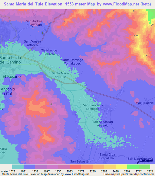 Santa Maria del Tule,Mexico Elevation Map