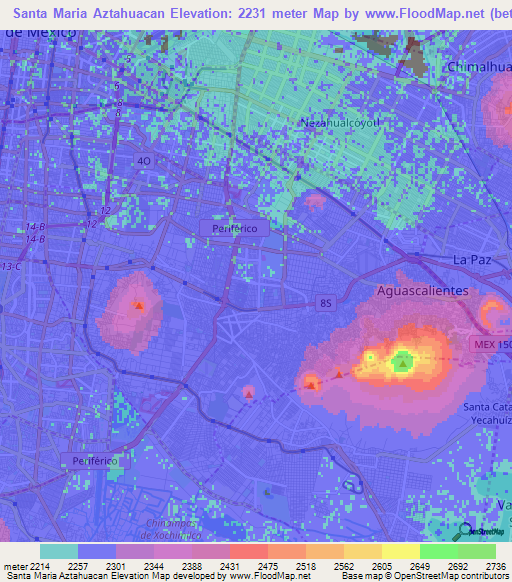 Santa Maria Aztahuacan,Mexico Elevation Map