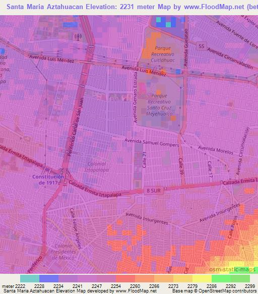 Santa Maria Aztahuacan,Mexico Elevation Map