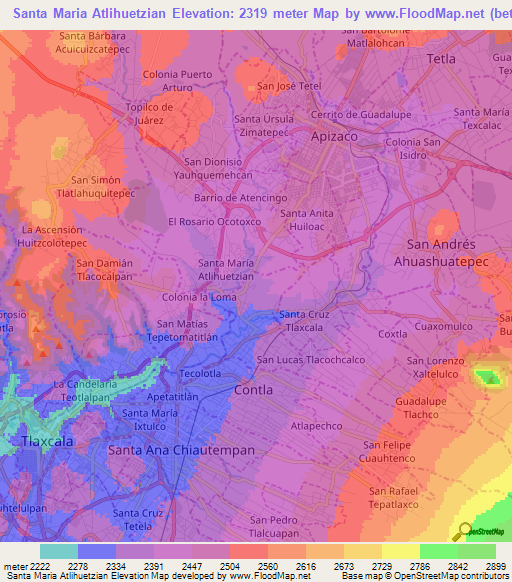 Santa Maria Atlihuetzian,Mexico Elevation Map