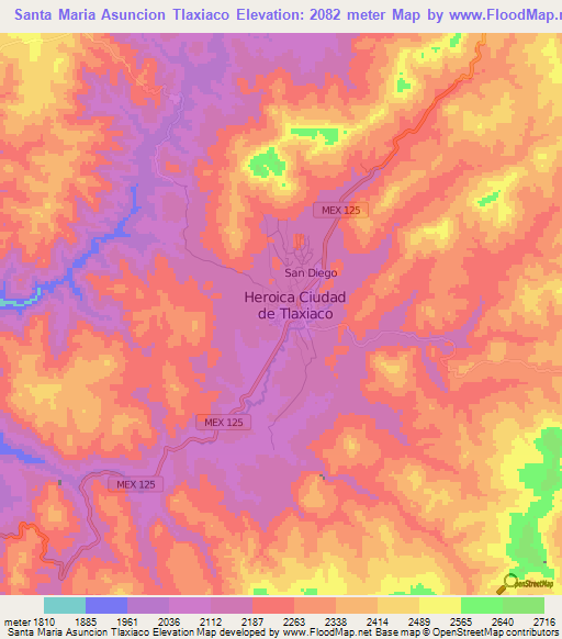 Santa Maria Asuncion Tlaxiaco,Mexico Elevation Map