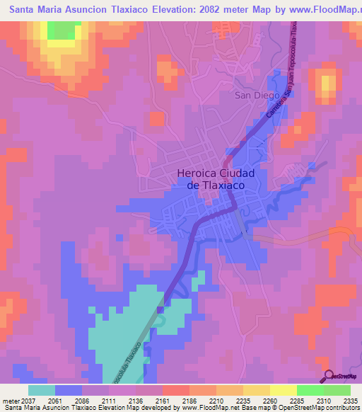 Santa Maria Asuncion Tlaxiaco,Mexico Elevation Map