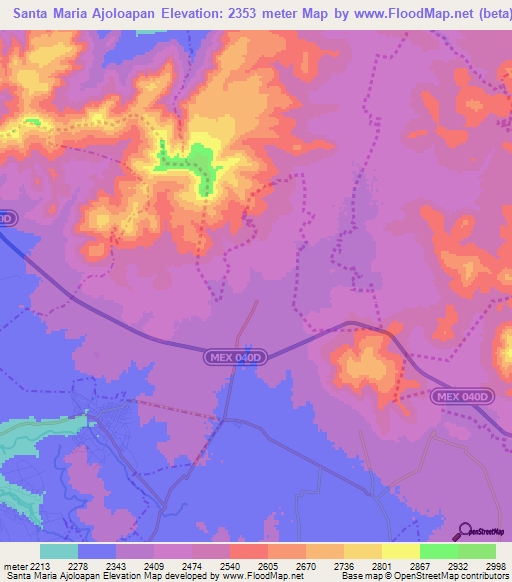 Santa Maria Ajoloapan,Mexico Elevation Map