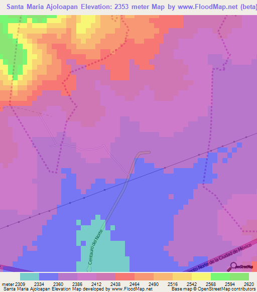 Santa Maria Ajoloapan,Mexico Elevation Map