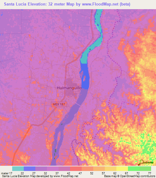 Santa Lucia,Mexico Elevation Map