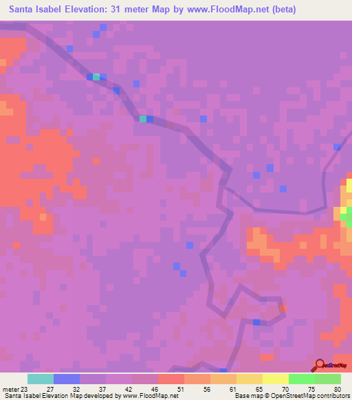 Santa Isabel,Mexico Elevation Map