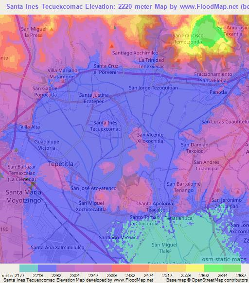 Santa Ines Tecuexcomac,Mexico Elevation Map