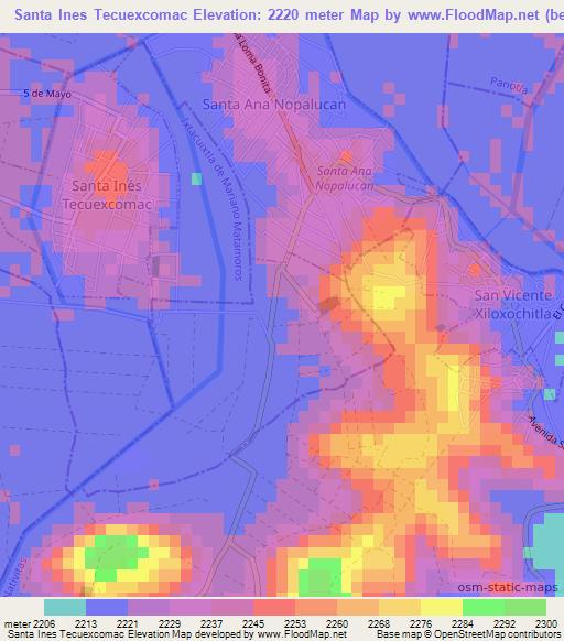 Santa Ines Tecuexcomac,Mexico Elevation Map