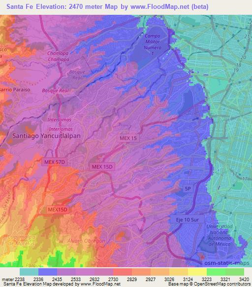 Santa Fe,Mexico Elevation Map