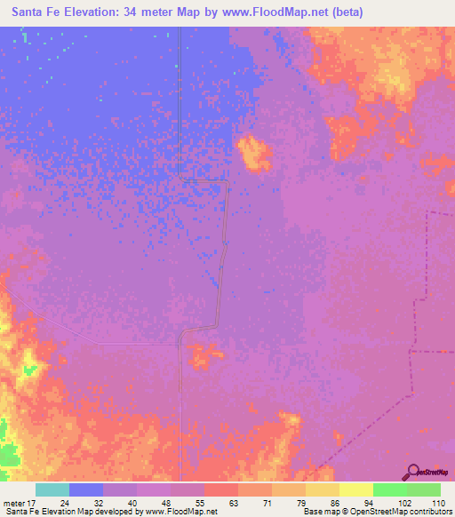 Santa Fe,Mexico Elevation Map