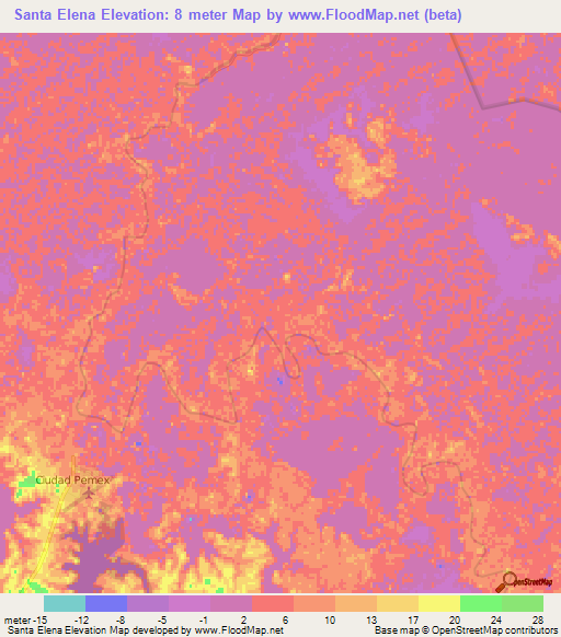 Santa Elena,Mexico Elevation Map