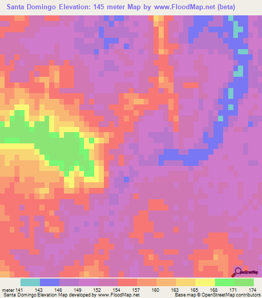 Santa Domingo,Mexico Elevation Map