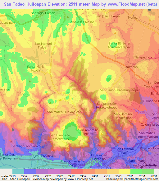 San Tadeo Huiloapan,Mexico Elevation Map