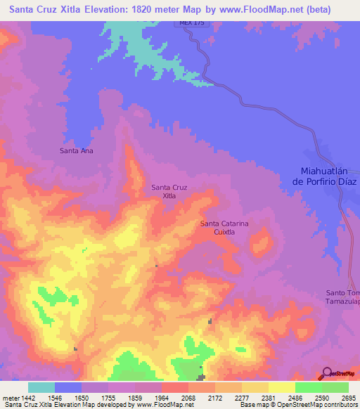 Santa Cruz Xitla,Mexico Elevation Map