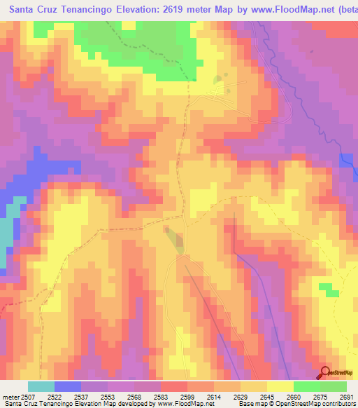 Santa Cruz Tenancingo,Mexico Elevation Map