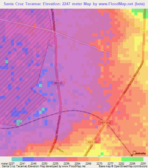 Santa Cruz Tecamac,Mexico Elevation Map