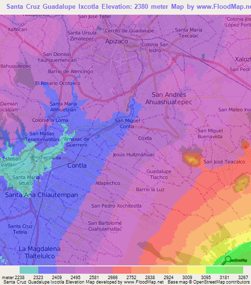 Santa Cruz Guadalupe Ixcotla,Mexico Elevation Map