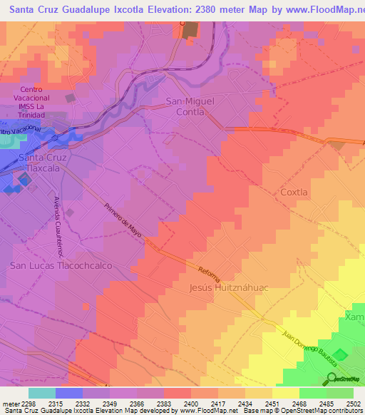 Santa Cruz Guadalupe Ixcotla,Mexico Elevation Map