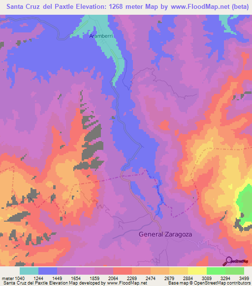 Santa Cruz del Paxtle,Mexico Elevation Map