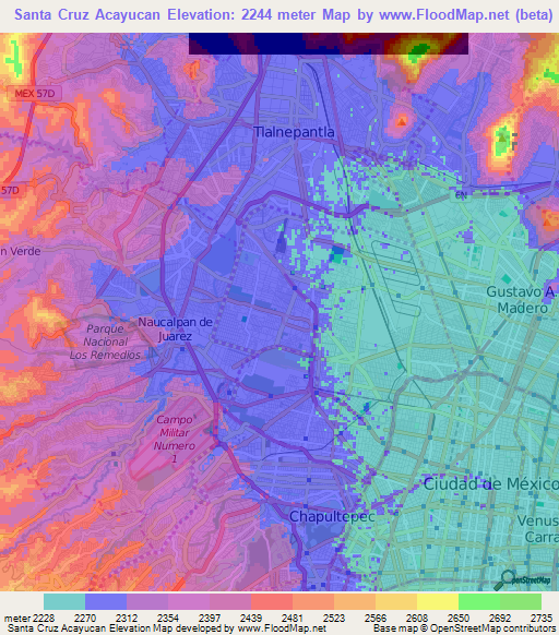 Santa Cruz Acayucan,Mexico Elevation Map