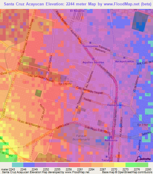 Santa Cruz Acayucan,Mexico Elevation Map