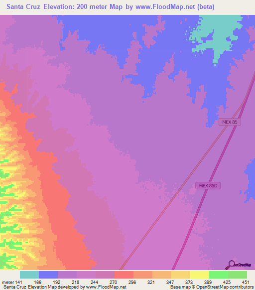 Santa Cruz,Mexico Elevation Map