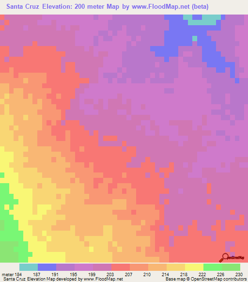 Santa Cruz,Mexico Elevation Map