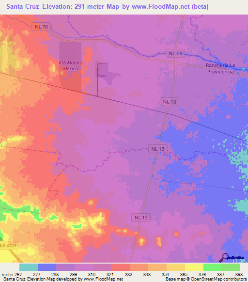 Santa Cruz,Mexico Elevation Map