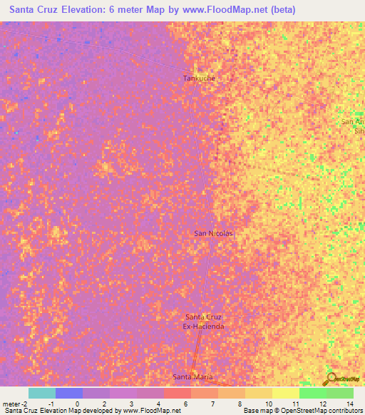 Santa Cruz,Mexico Elevation Map