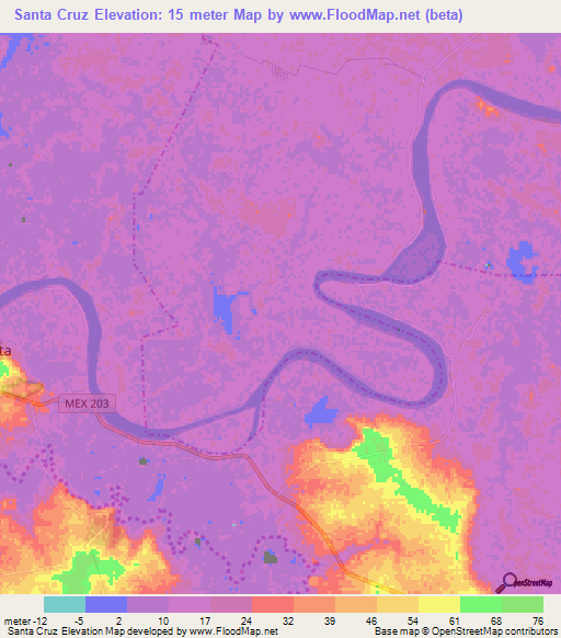 Santa Cruz,Mexico Elevation Map