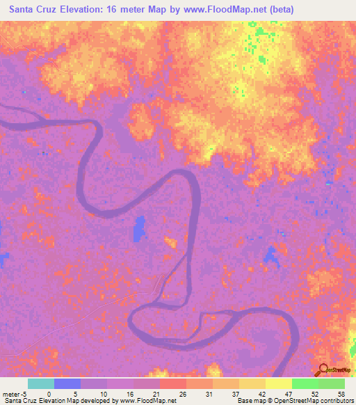 Santa Cruz,Mexico Elevation Map