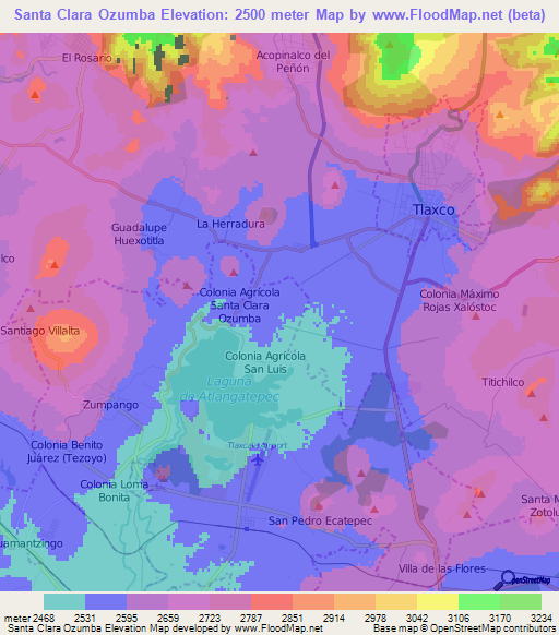 Santa Clara Ozumba,Mexico Elevation Map